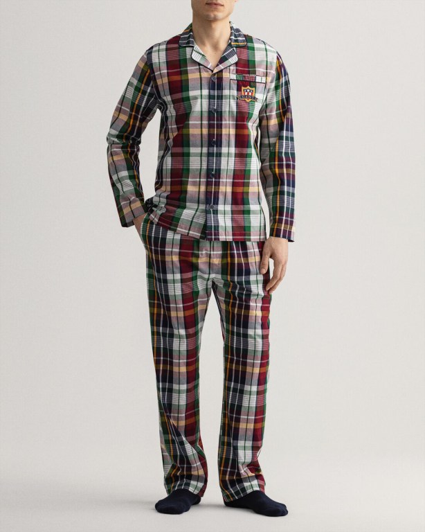 Gant Tartan Check Pajama Pants & Shirt Men\'s Nightwear Blue | vbLTChNlhDf