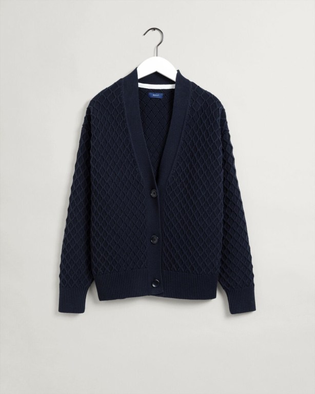 Gant Texture Cotton Women's Cardigans Blue | kCUu7wqSSTd