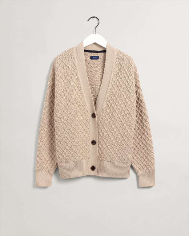 Gant Texture Cotton Women's Cardigans Light Yellow | aZBi9VsJN4G