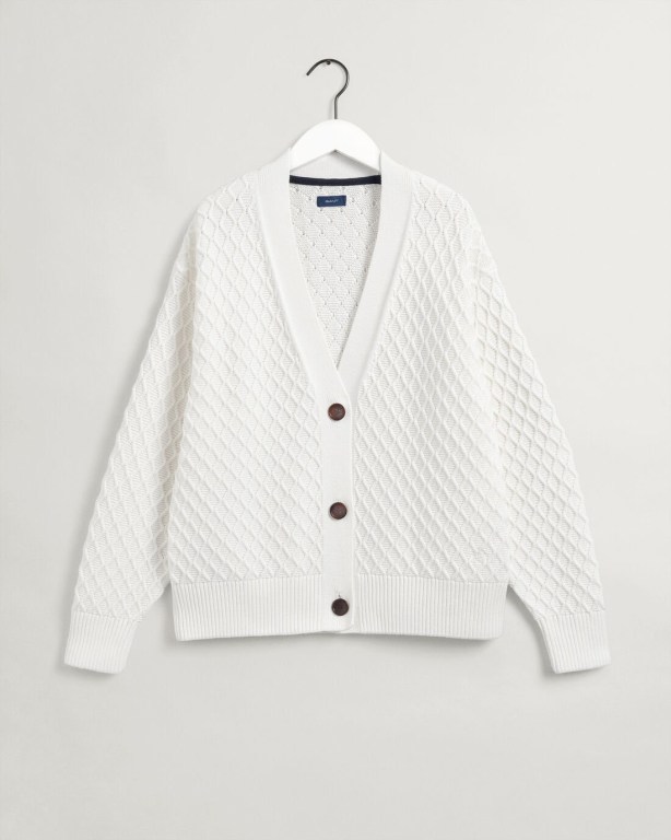 Gant Texture Cotton Women's Cardigans White | TDzwajkg3Tq