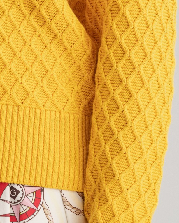 Gant Texture Cotton Women's V-neck Jumpers Yellow | kkfDiRCKZMH