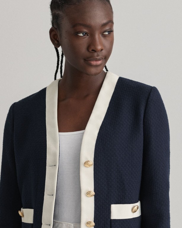 Gant Texture Cropped Jacket Women's Blazers Blue | 9pn7IJOKybq