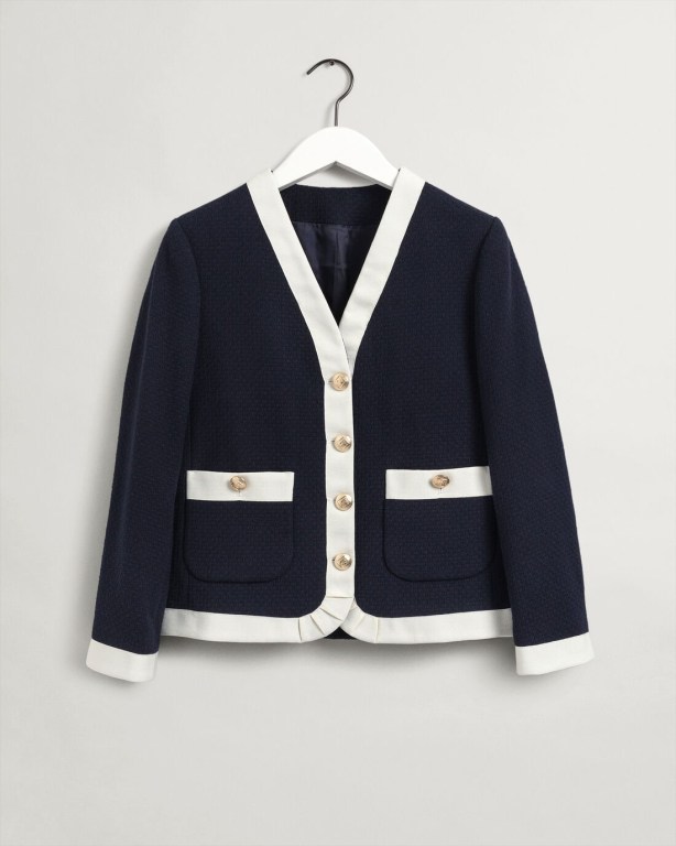 Gant Texture Cropped Jacket Women's Blazers Blue | 9pn7IJOKybq