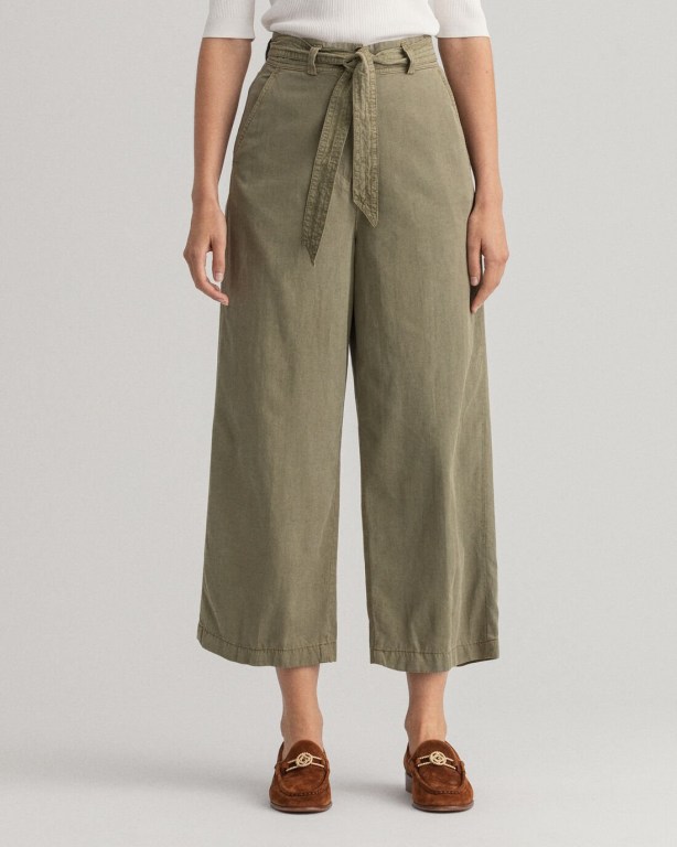 Gant Tie Belt Fluid Cropped Women's Pants Green | fyUgwQTCGj1