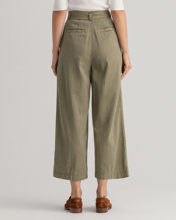 Gant Tie Belt Fluid Cropped Women's Pants Green | fyUgwQTCGj1