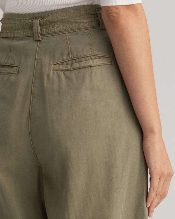 Gant Tie Belt Fluid Cropped Women's Pants Green | fyUgwQTCGj1