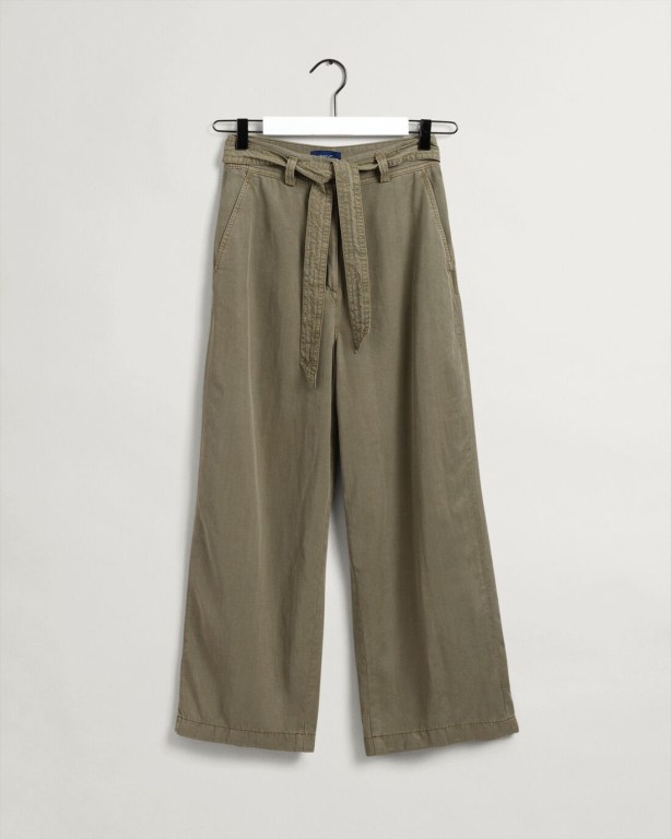 Gant Tie Belt Fluid Cropped Women's Pants Green | fyUgwQTCGj1