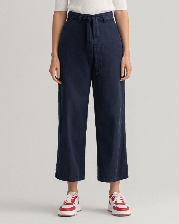 Gant Tie Belt Fluid Cropped Women's Pants Blue | ssSjDAEotih