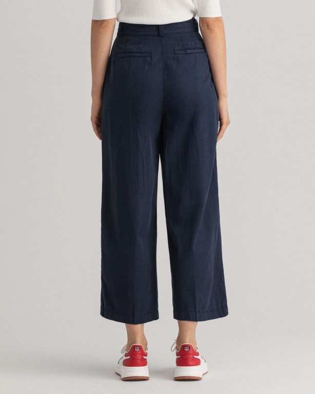 Gant Tie Belt Fluid Cropped Women's Pants Blue | ssSjDAEotih