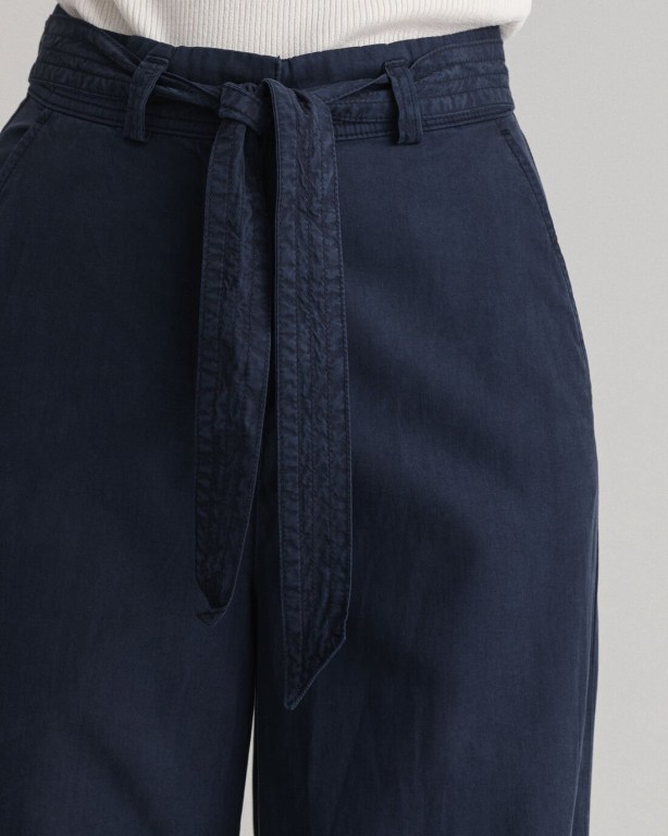 Gant Tie Belt Fluid Cropped Women's Pants Blue | ssSjDAEotih