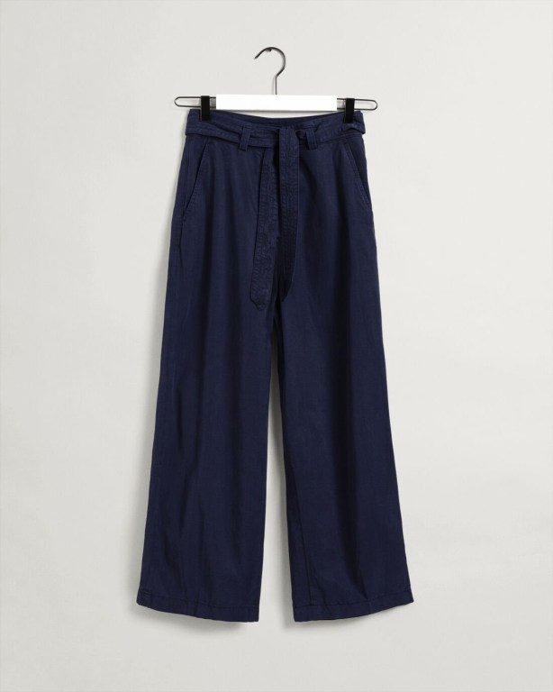 Gant Tie Belt Fluid Cropped Women's Pants Blue | ssSjDAEotih