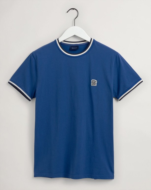 Gant Tiger Badge Men's T-shirts Blue | ftx1jzjCG86