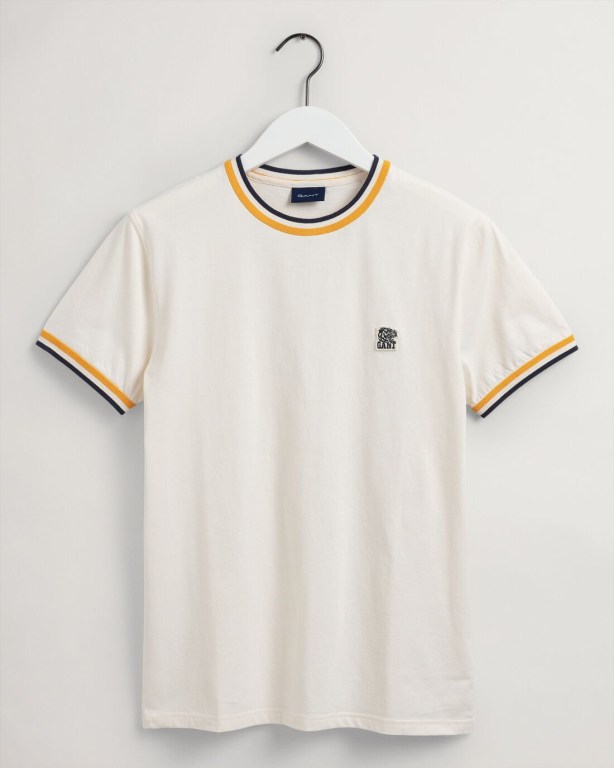 Gant Tiger Badge Men's T-shirts Cream | qhOw3psriBj