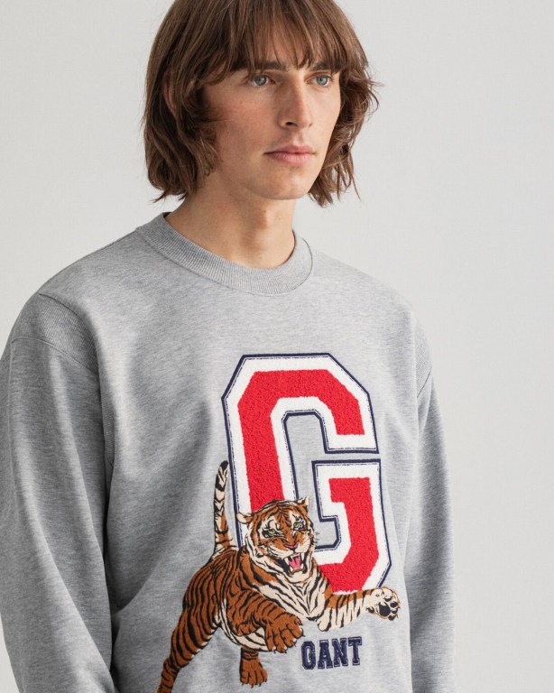 Gant Tiger Crew Neck Men's Sweatshirts Grey | K2phL1iQoAm