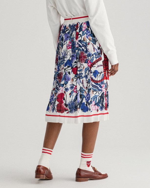 Gant Tiger Floral Pleated Women's Skirts White | wvSK14CHdJM