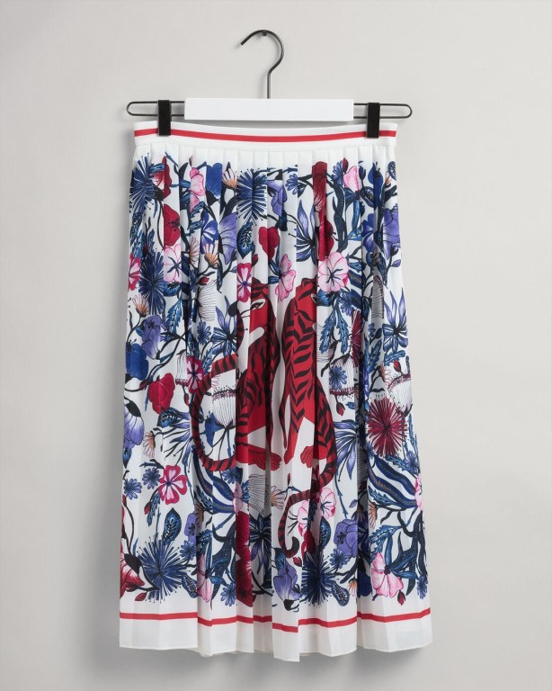 Gant Tiger Floral Pleated Women's Skirts White | wvSK14CHdJM