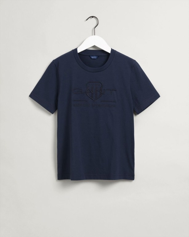 Gant Tonal Archive Shield Women's T-shirts Blue | DBD82aYWmXp