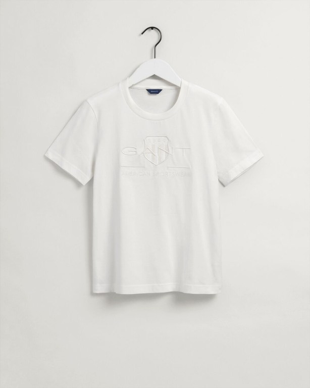 Gant Tonal Archive Shield Women's T-shirts White | bBzNkkptYoB