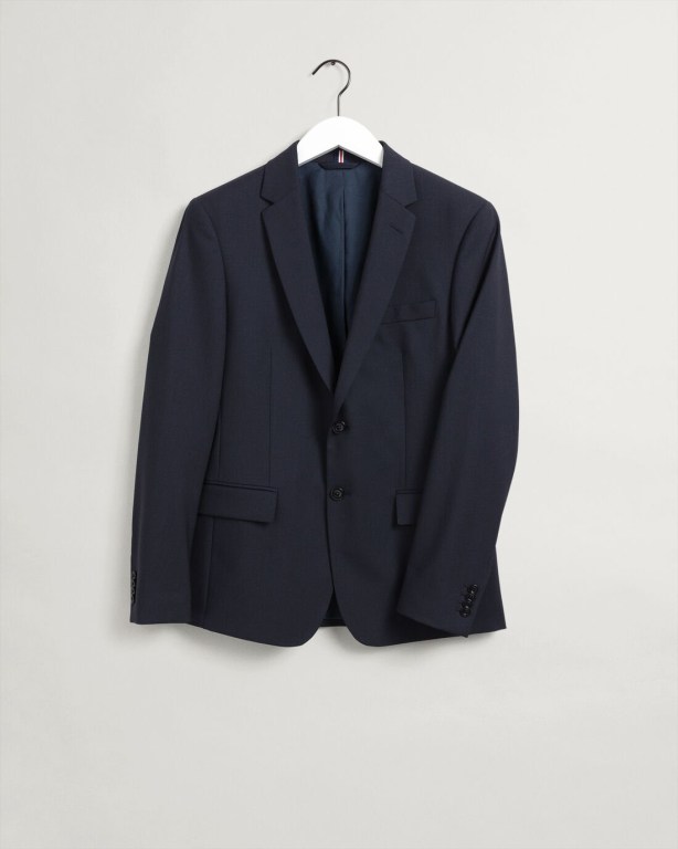 Gant Twill Suit Men's Blazers Dark Blue | QHpnjKBpbyQ