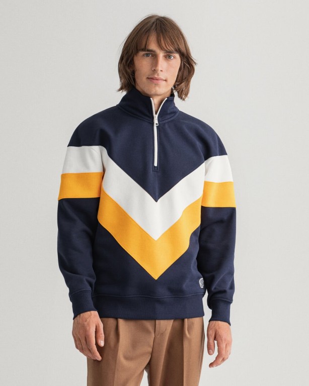 Gant V Stripe Tiger Half-Zip Men\'s Sweatshirts Blue | Gqooye2jJhb