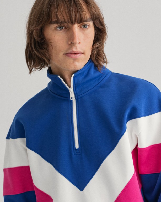 Gant V Stripe Tiger Half-Zip Men's Sweatshirts Blue | qzZD0rxhdqs