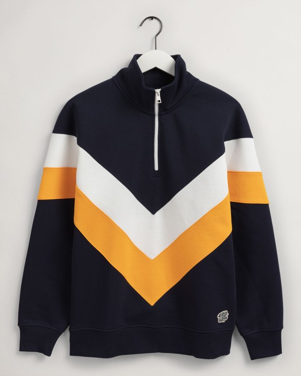 Gant V Stripe Tiger Men's Half Zip Sweatshirts Blue | TStmg1bwUrK