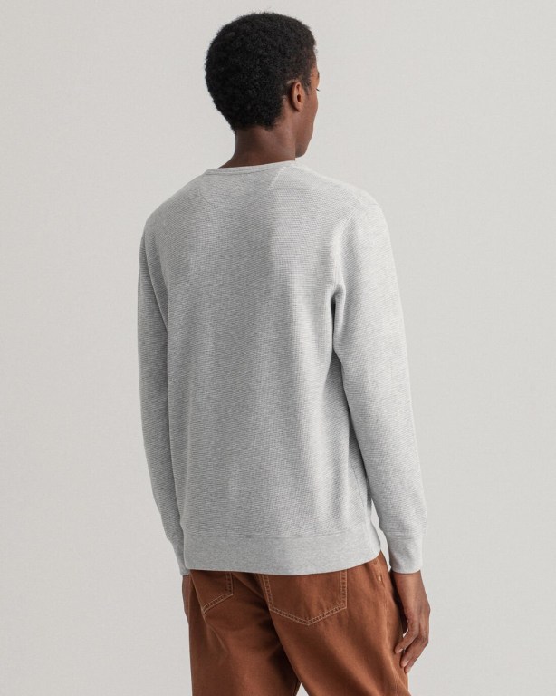 Gant Waffle Crew Neck Men's Sweatshirts Light Grey | 9I3IvnxBLc8