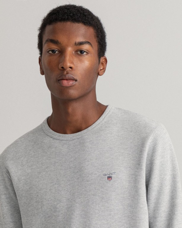 Gant Waffle Crew Neck Men's Sweatshirts Light Grey | 9I3IvnxBLc8