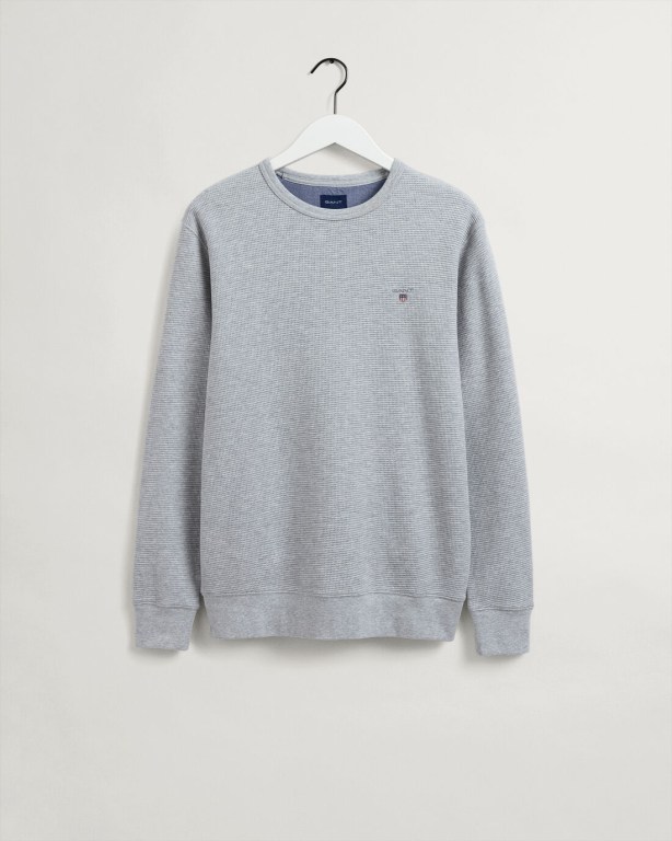 Gant Waffle Crew Neck Men's Sweatshirts Light Grey | 9I3IvnxBLc8