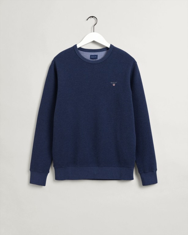 Gant Waffle Crew Neck Men's Sweatshirts Dark Blue | GgL149Wro4x