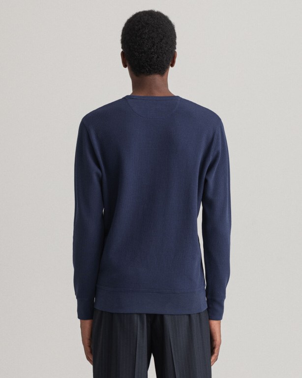 Gant Waffle Crew Neck Men's Sweatshirts Blue | QQ5YIgllV2K