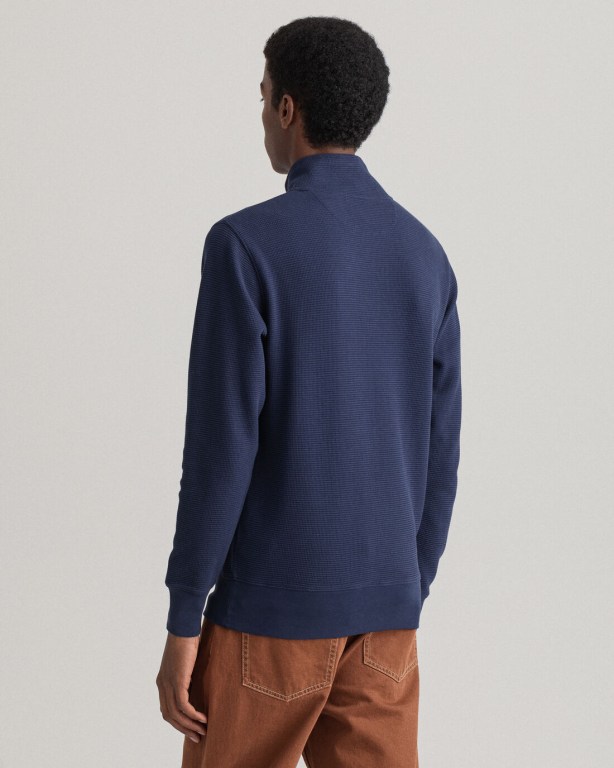 Gant Waffle Half-Zip Men's Sweatshirts Blue | D2VLlSx0Huk