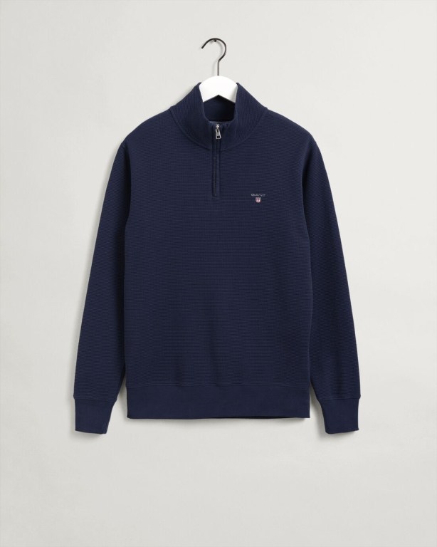 Gant Waffle Half-Zip Men's Sweatshirts Blue | D2VLlSx0Huk