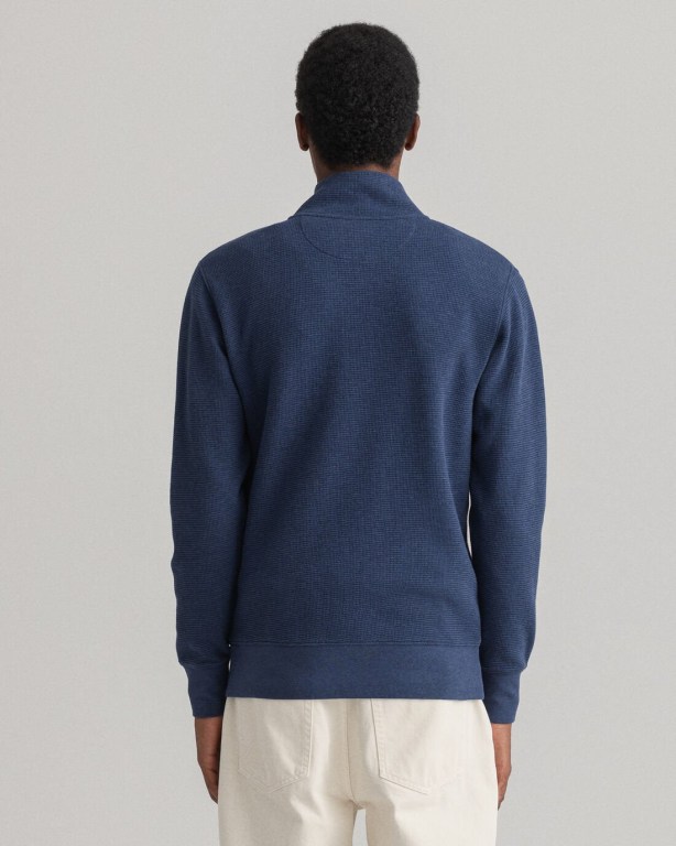 Gant Waffle Half-Zip Men's Sweatshirts Dark Blue | 18IgeWTW0gf