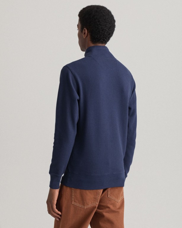 Gant Waffle Men's Half Zip Sweatshirts Blue | K7JMcVAoKFZ