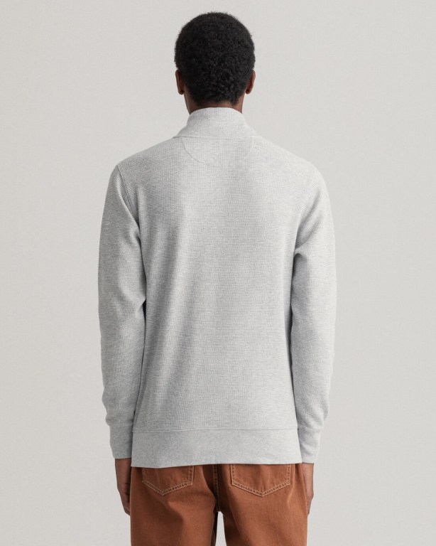 Gant Waffle Men's Half Zip Sweatshirts Light Grey | w5GqICar8xN