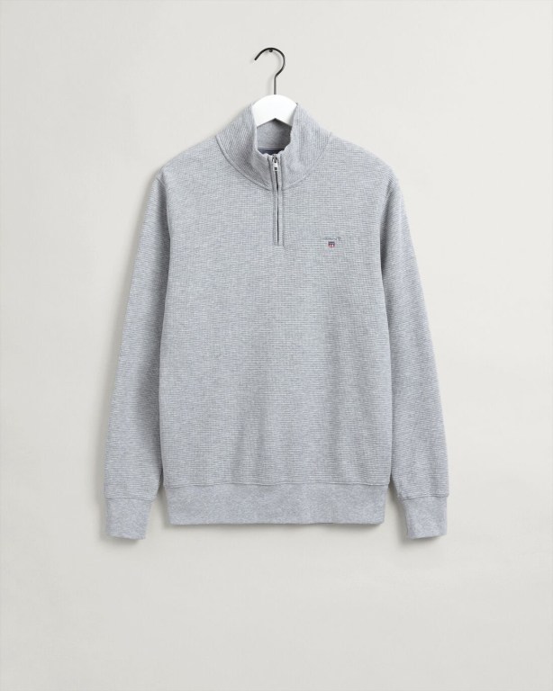 Gant Waffle Men's Half Zip Sweatshirts Light Grey | w5GqICar8xN