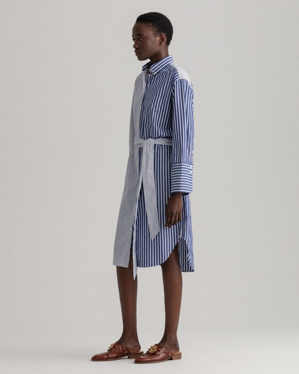 Gant Wide Cuff Mixed Stripe Women's Dresses Blue | YAeSJMMJdU4