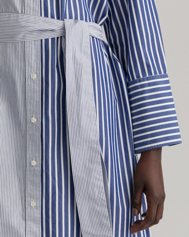 Gant Wide Cuff Mixed Stripe Women's Dresses Blue | YAeSJMMJdU4