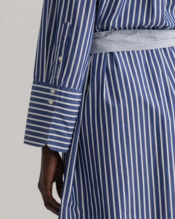 Gant Wide Cuff Mixed Stripe Women's Dresses Blue | YAeSJMMJdU4