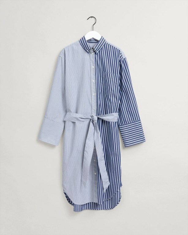 Gant Wide Cuff Mixed Stripe Women's Dresses Blue | YAeSJMMJdU4