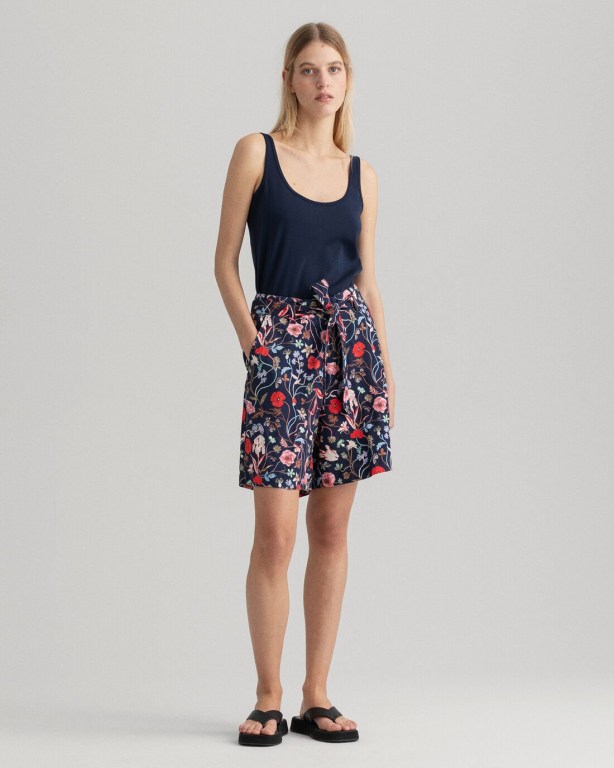 Gant Wild Floral Belt Women's Shorts Blue | RWMH9RIbuq9