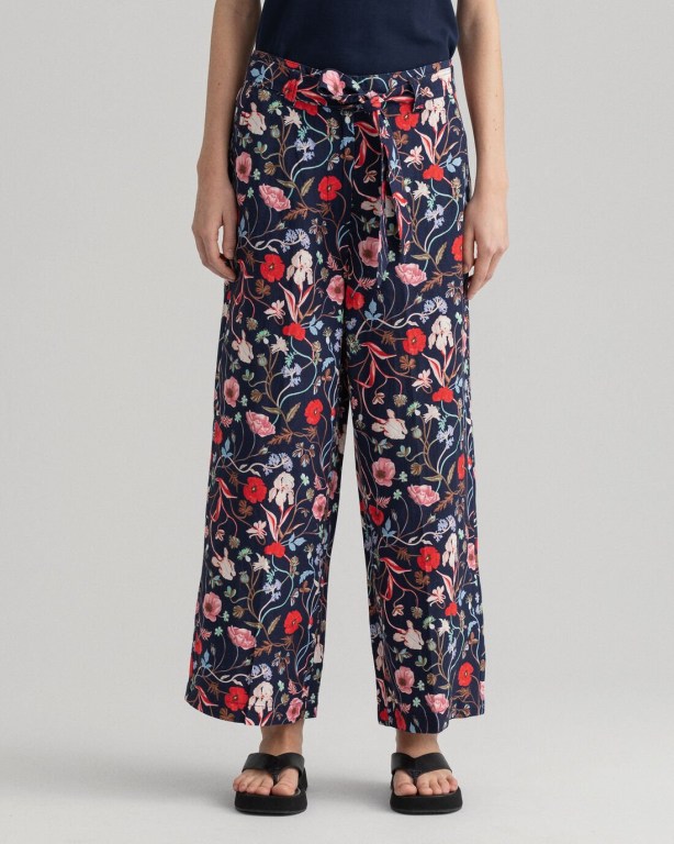 Gant Wild Floral Print Belt Cropped Women's Pants Blue | QNyehvvFihg