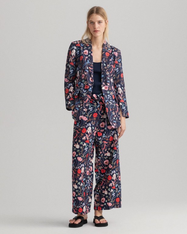 Gant Wild Floral Print Belt Cropped Women's Pants Blue | QNyehvvFihg