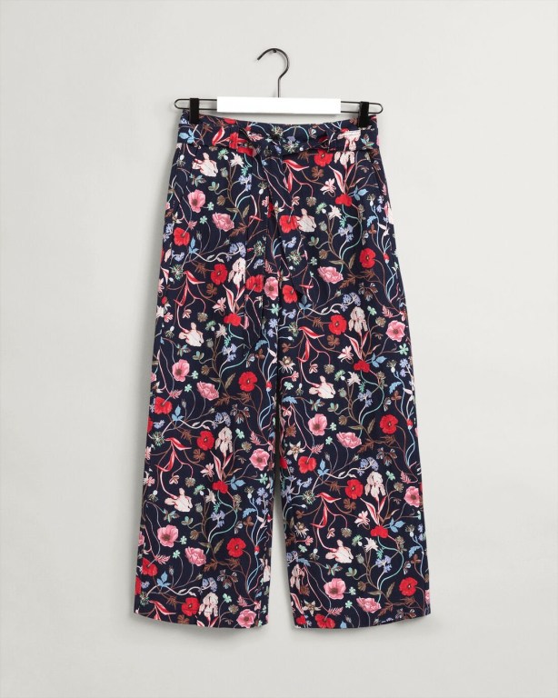 Gant Wild Floral Print Belt Cropped Women's Pants Blue | QNyehvvFihg