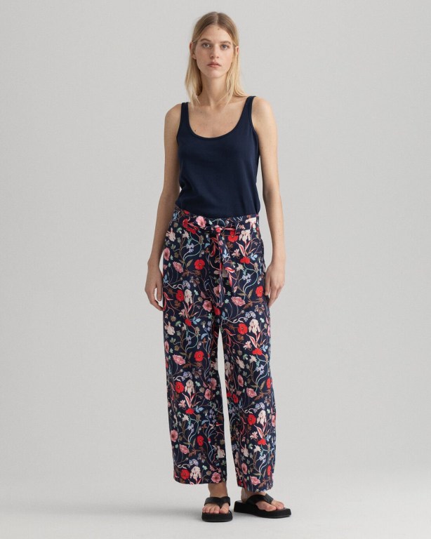 Gant Wild Floral Print Belt Cropped Women\'s Pants Blue | QNyehvvFihg