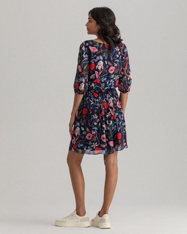 Gant Wild Floral Print Boatneck Women's Dresses Blue | TiYXtRoZI28