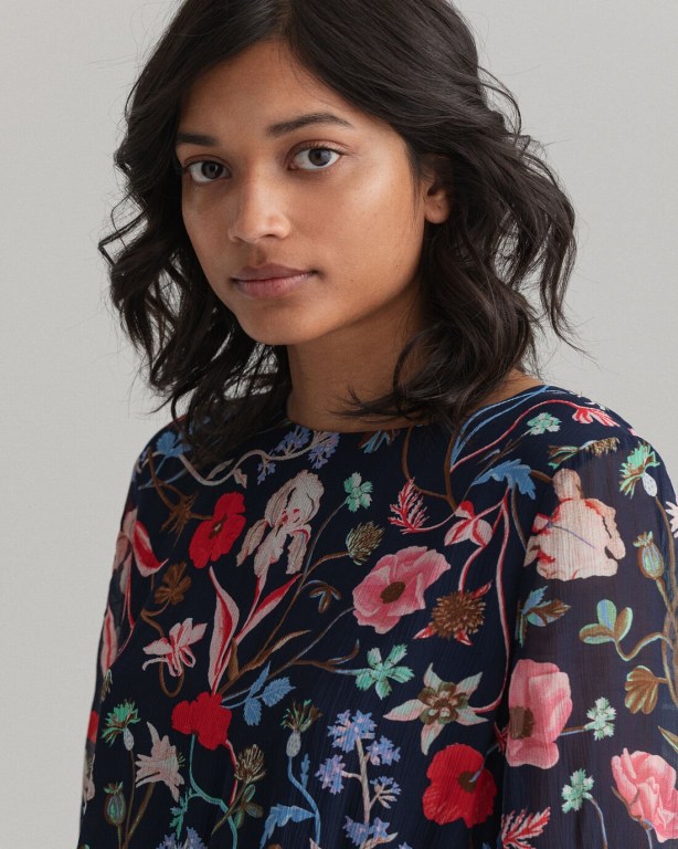 Gant Wild Floral Print Boatneck Women's Dresses Blue | TiYXtRoZI28