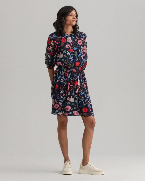 Gant Wild Floral Print Boatneck Women's Dresses Blue | TiYXtRoZI28