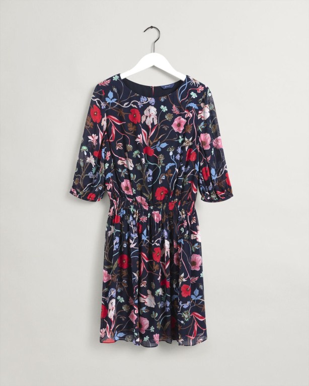 Gant Wild Floral Print Boatneck Women's Dresses Blue | TiYXtRoZI28